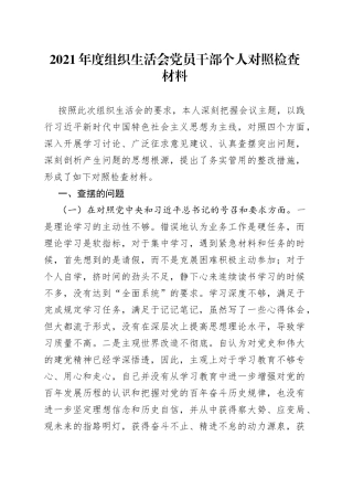2021年度组织生活会党员干部个人对照检查材料.docx