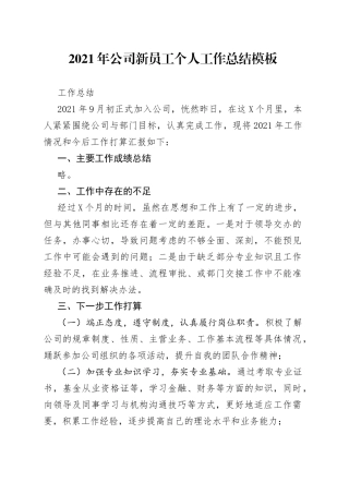 2021年公司新员工个人工作总结模板.docx