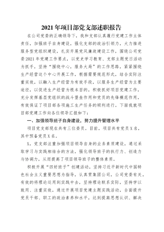 2021年项目部党支部述职报告.docx