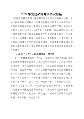 2022年党建品牌开展情况总结（1）