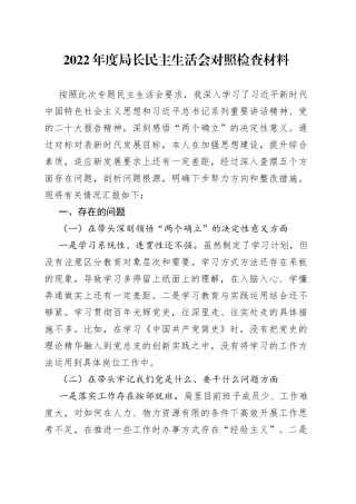 2022年度局长民主生活会对照检查材料088